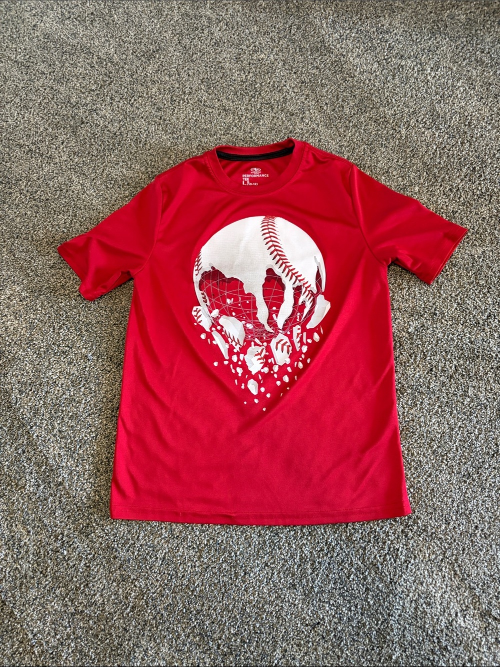 Boys Athletic Works Red Short Sleeve Tee w/ White Baseball Graphic Size L 10/12